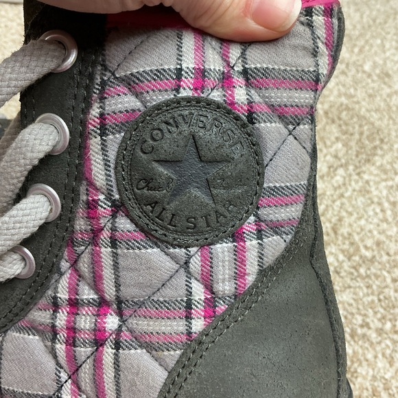 Converse Pink and Gray Plaid High-Top Boots - Picture 6 of 8
